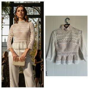 Jovani White Laser Cut Lace Top 2 Bridal Shower Peplum Coquette Quiet Luxury